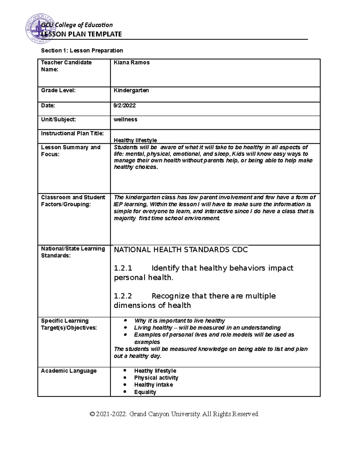 Benchmark - mini lesson - GCU College of Education LESSON PLAN TEMPLATE ...