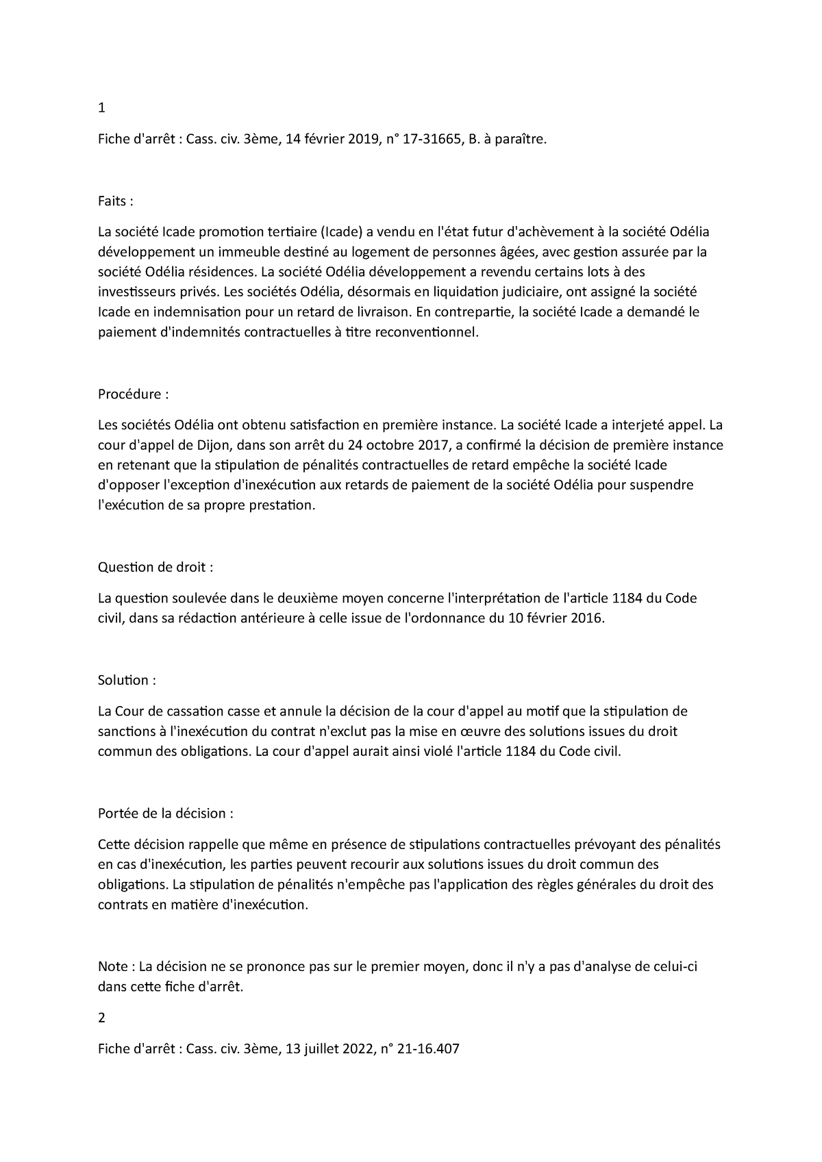 89 - 1 Fiche D'arrêt : Cass. Civ. 3ème, 14 Février 2019, N° 17-31665, B ...