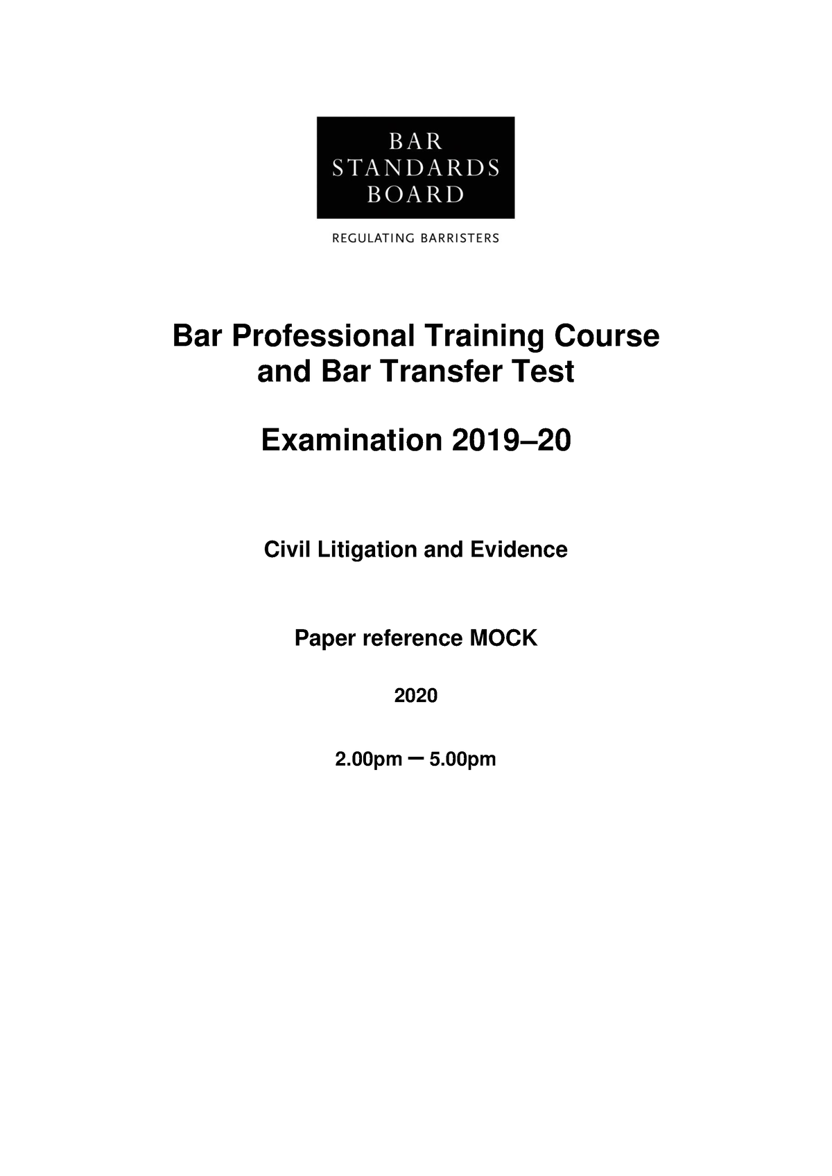 Civil Litigation - January 2020 Mock Paper - Bar Professional Training ...