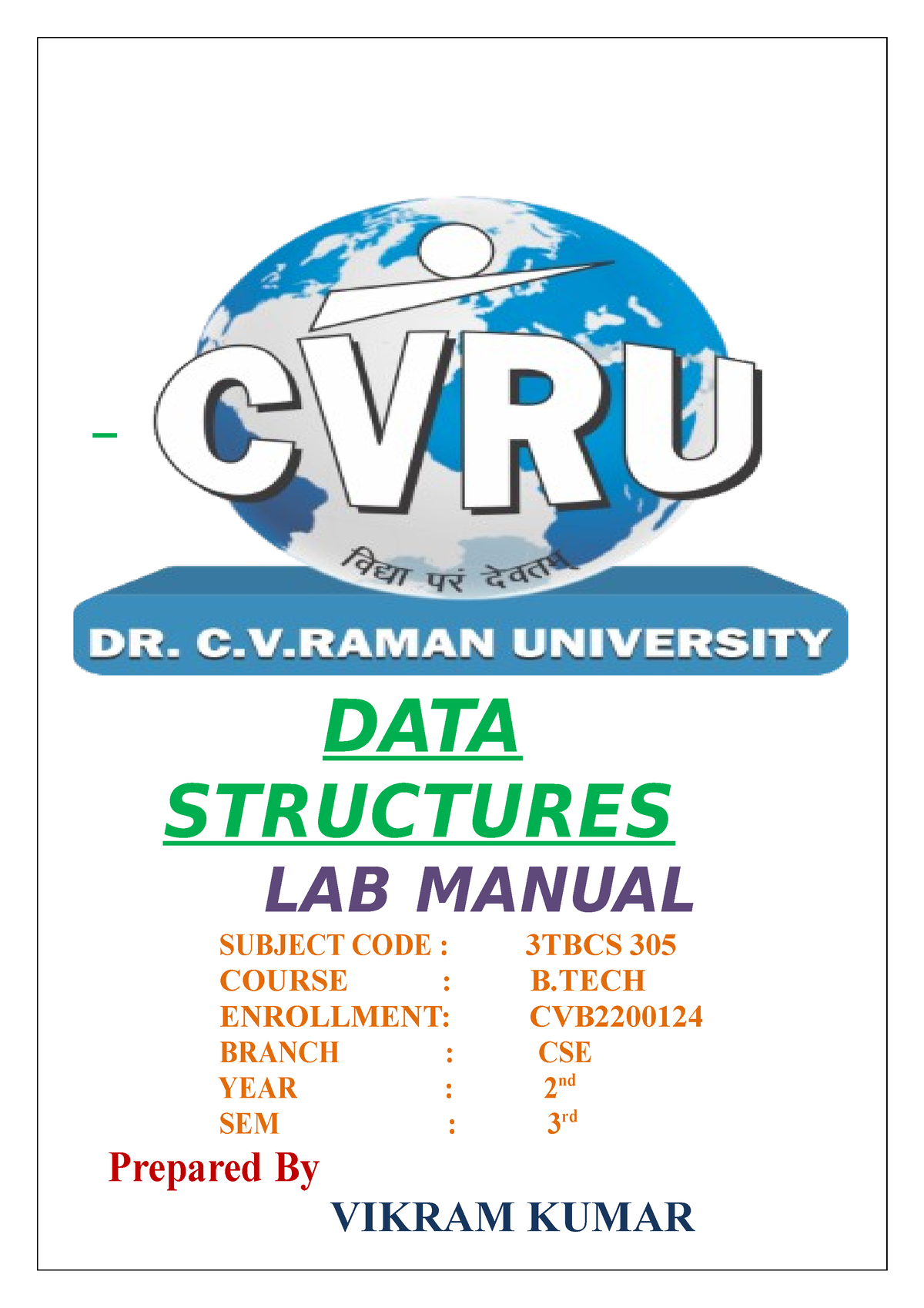 DS LAB Manual 0 - Practicle File - DATA STRUCTURES LAB MANUAL SUBJECT ...