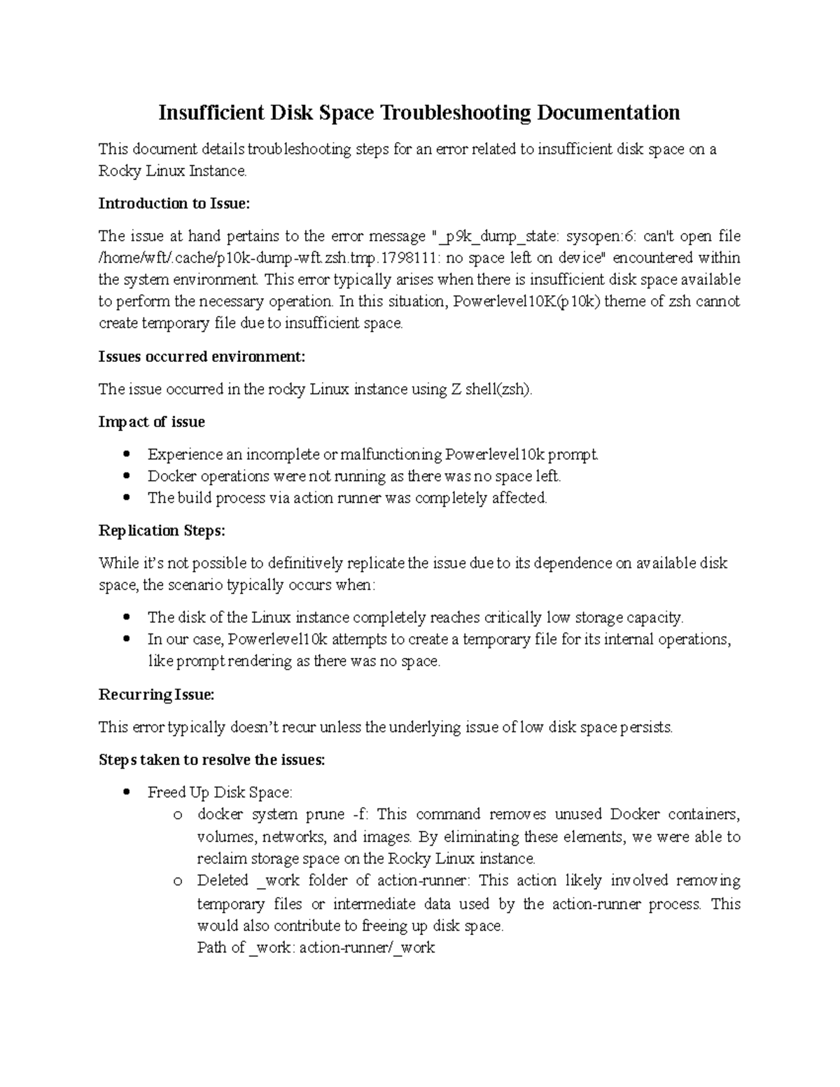 Insufficient Disk Space Troubleshooting Documentation - Introduction to ...