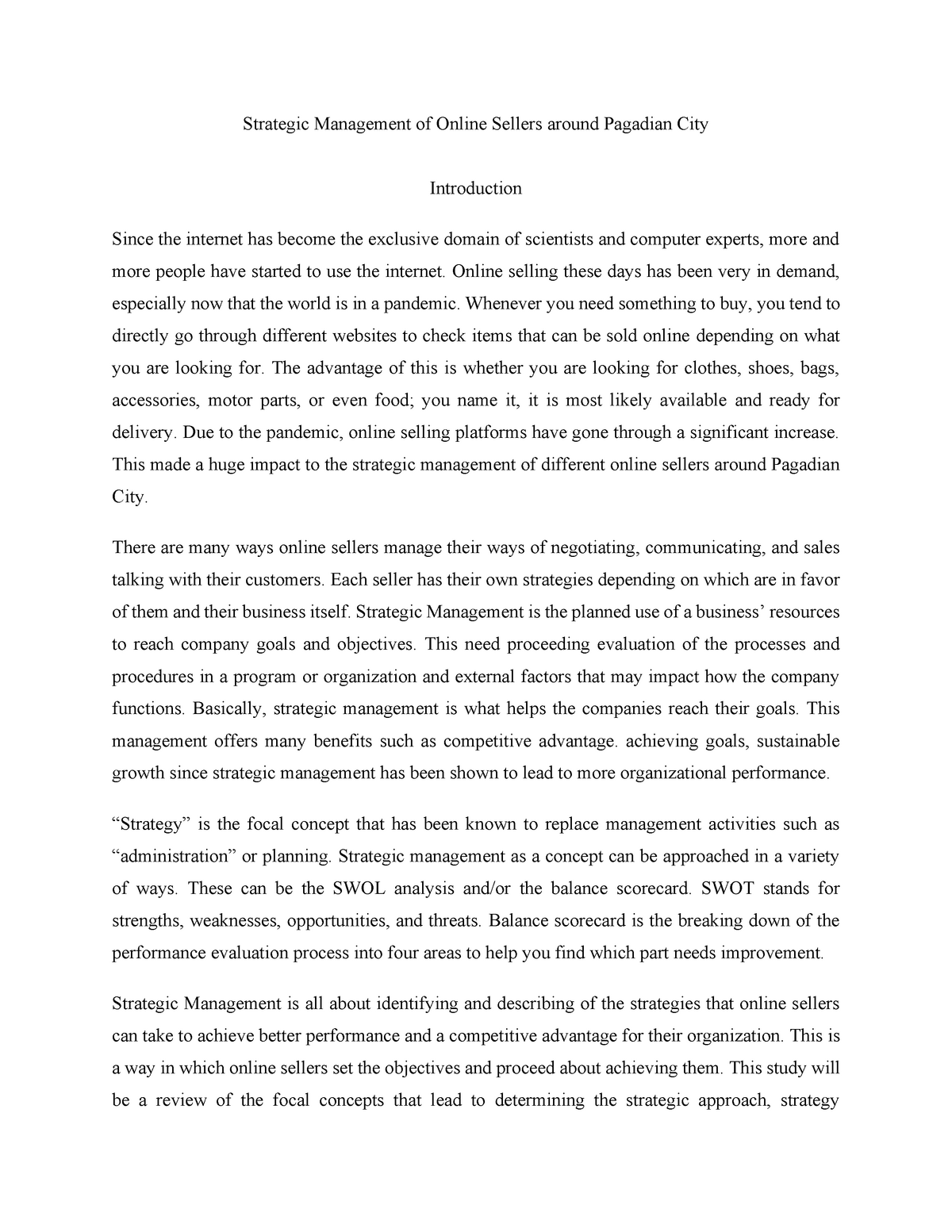 research paper about strategic management of online sellers
