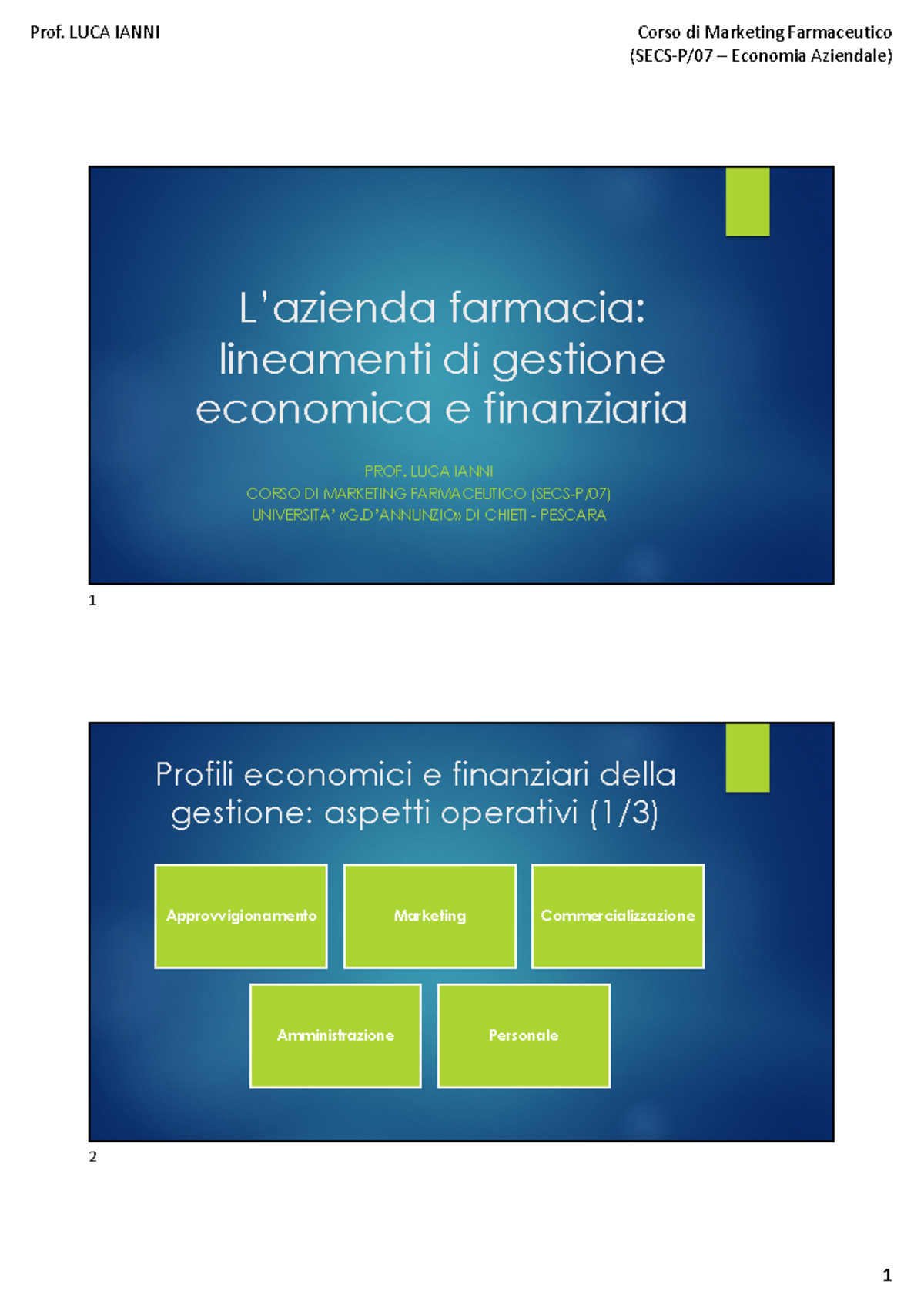 Marketing Base 2 - (SECS-P/07 – Economia Aziendale) L’azienda Farmacia ...