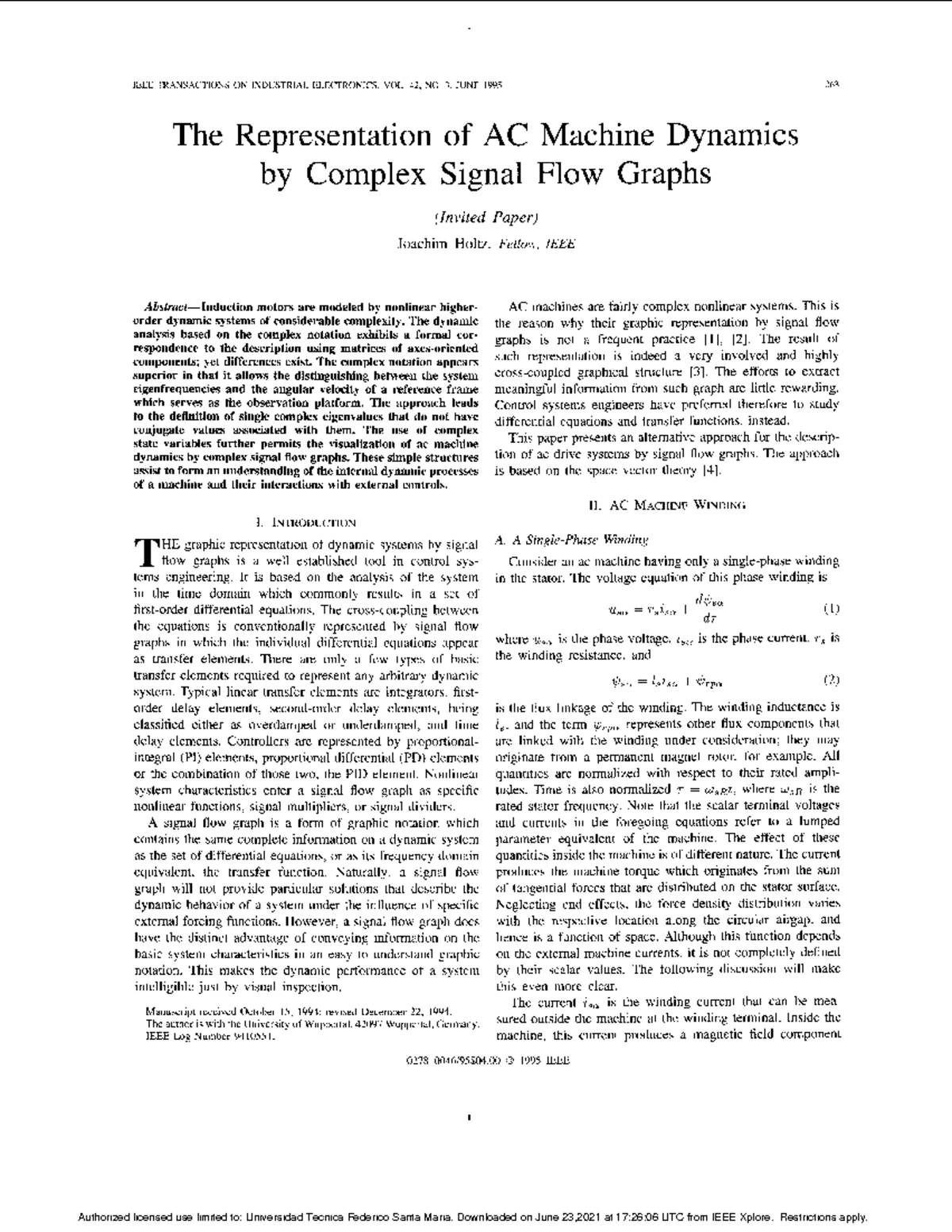 The representation of AC machine dynamics of complex signal flow graphs