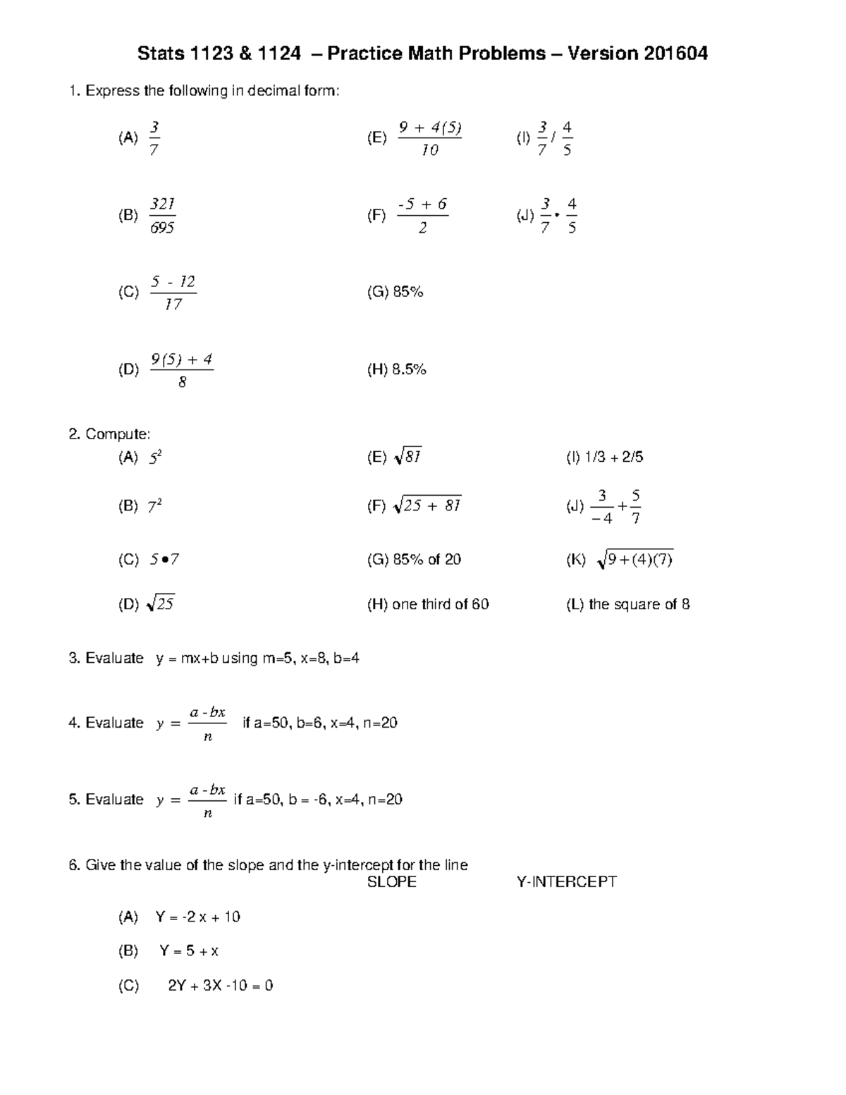 Intromathpracticeapril 2016 Stats 1123 And 1124 Practice Math Problems Version 201604 1 7744