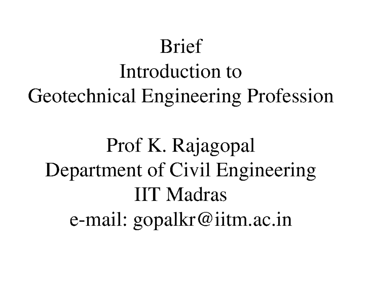 Geotech-1st Lecture - Soil Mechanics - Brief Introduction To G ...