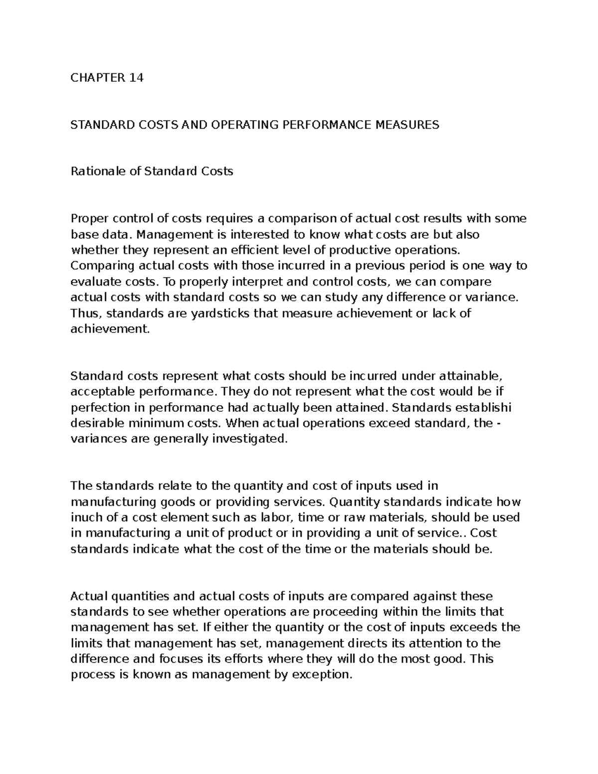 Standard Cost - CHAPTER 14 STANDARD COSTS AND OPERATING PERFORMANCE ...