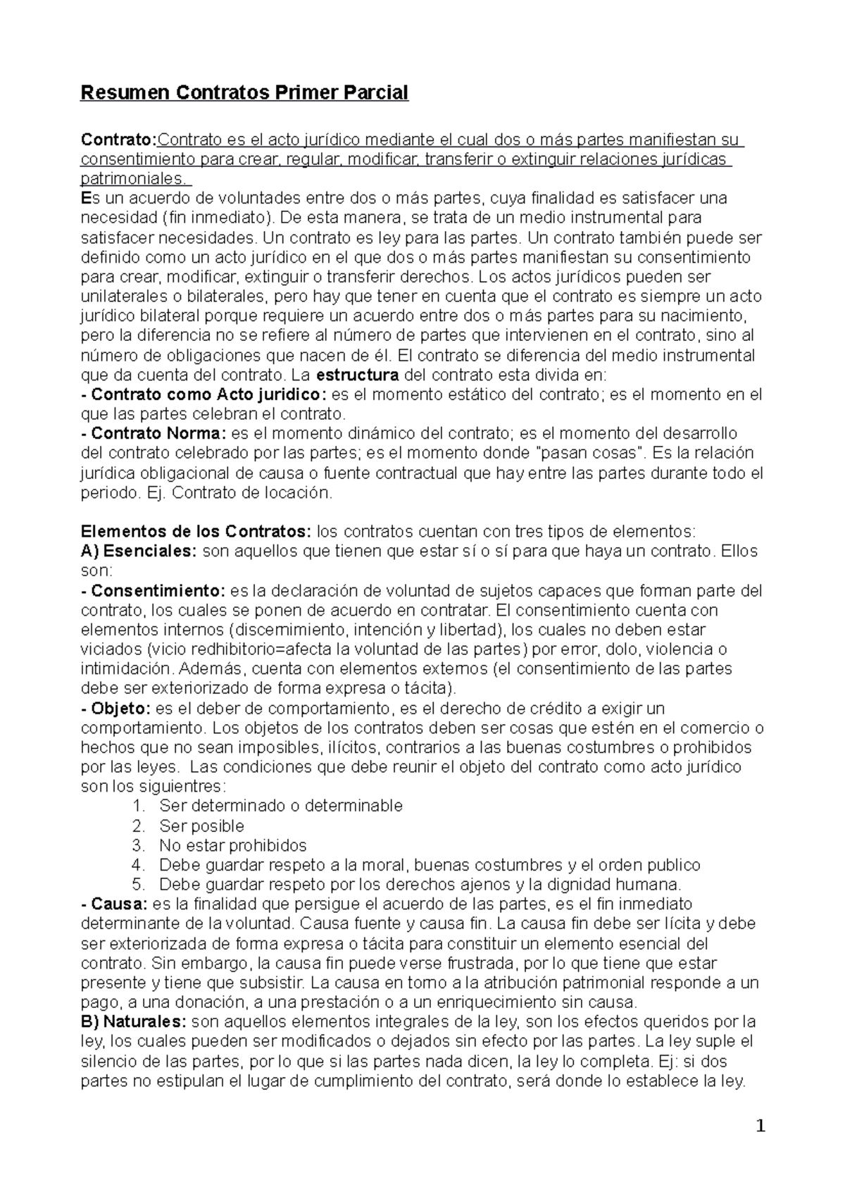 Resumen Parte General - Resumen Contratos Primer Parcial Contrato ...