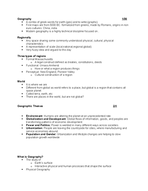 5 types of geography - Lecture notes 1-20 - 5 types of geography ...