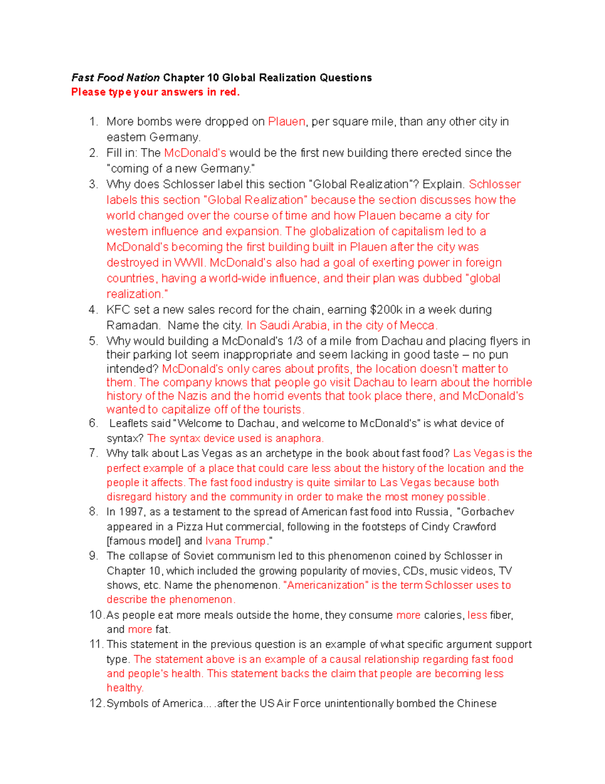 Copy Of Fast Food Nation Chapter 10 Questions Fast Food Nation Copy Of Fast Food Nation Chapter 10 Questions Fast Food Nation