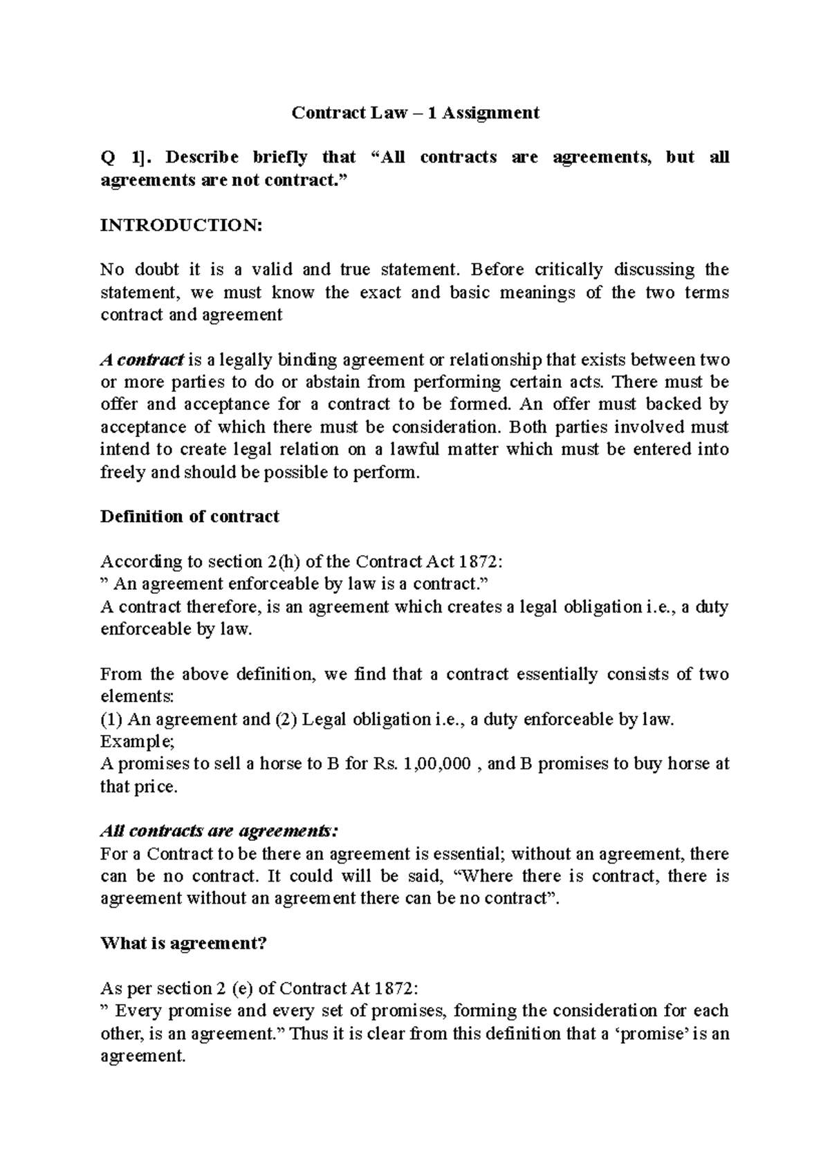 contract law assignment topics