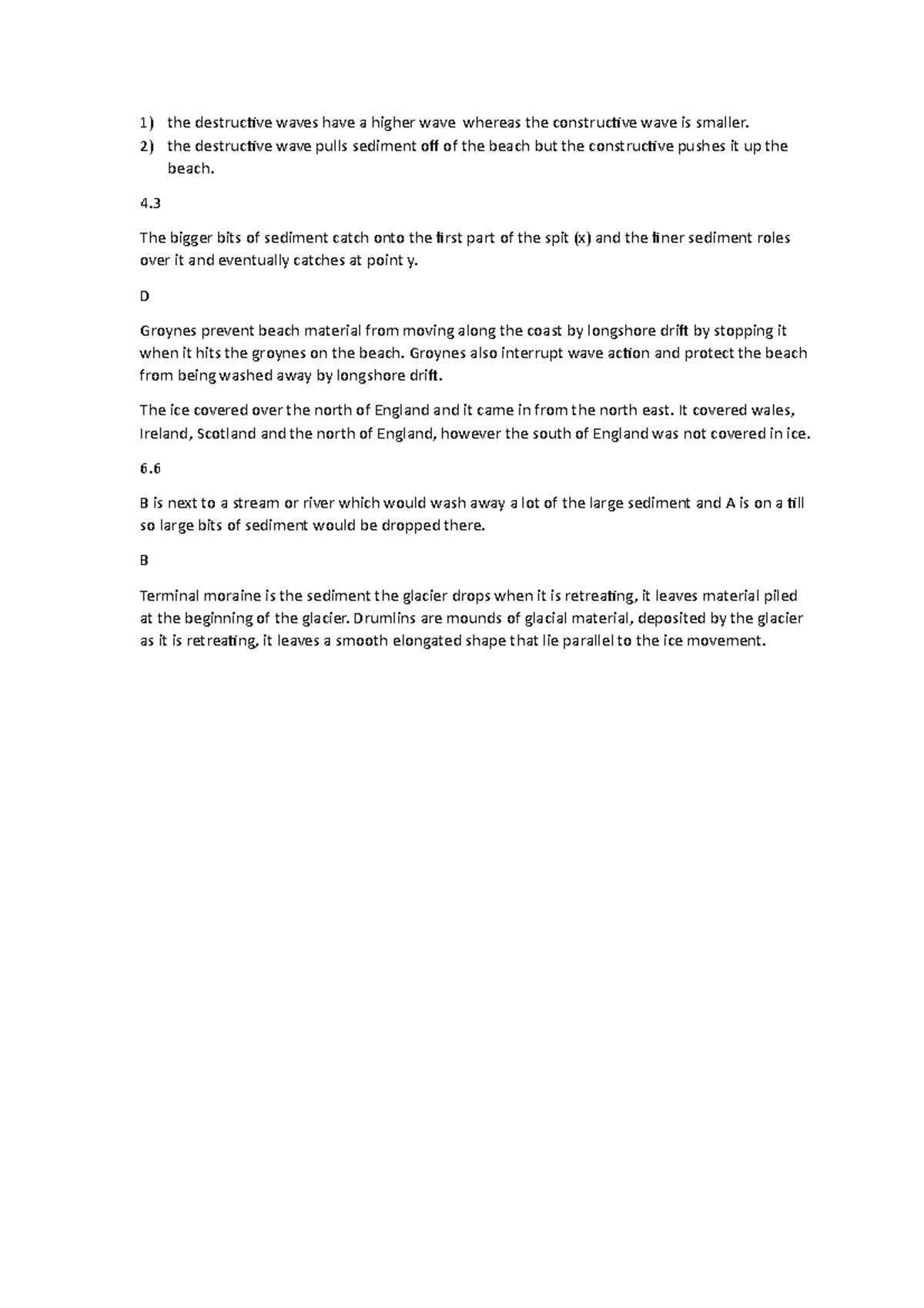 Geography test shows a simple test and answer that is good practice