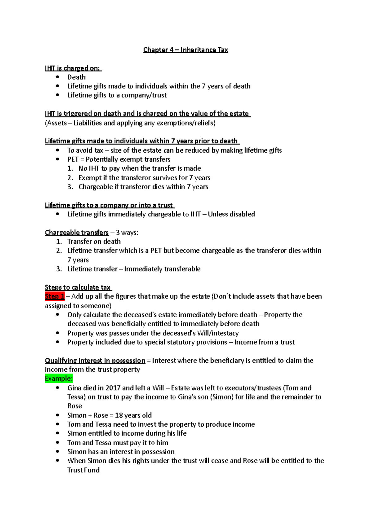 CH 4 Inheritance Tax Chapter 4 Inheritance Tax IHT is charged on