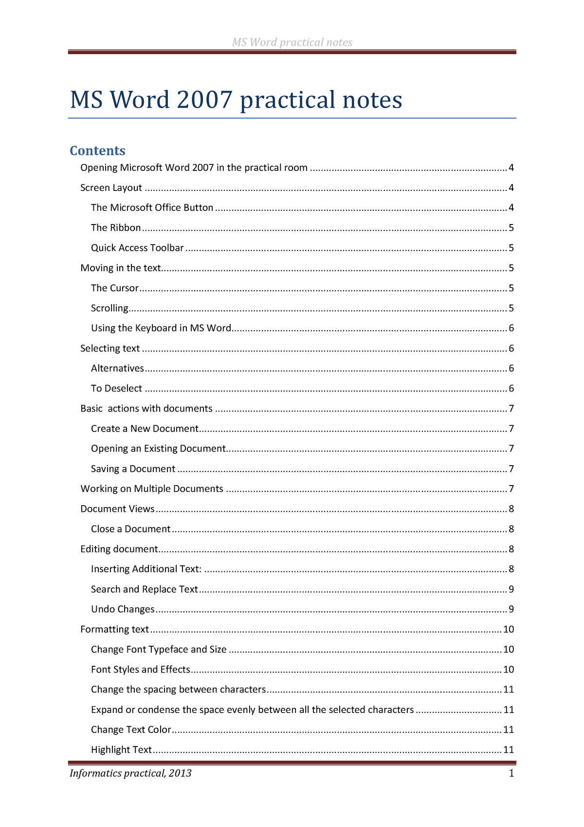 ms word 2007 practical assignments for students