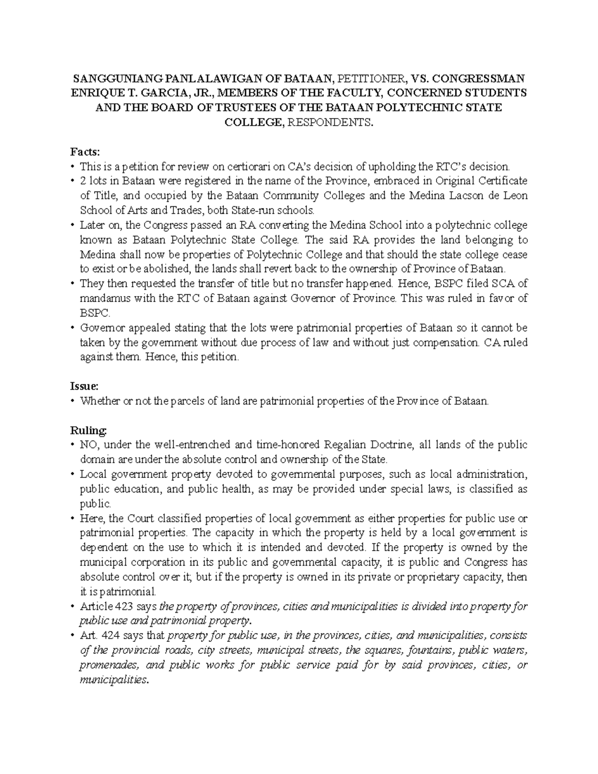 Sangguniang Panlalawigan of Bataan vs Garcia - SANGGUNIANG PANLALAWIGAN ...
