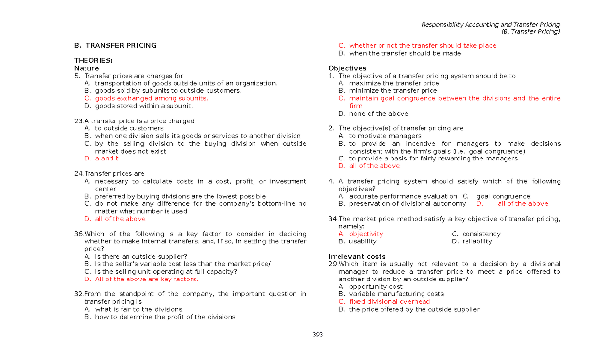 X07 B Responsibility Accounting And TP T - (B. Transfer Pricing) B ...