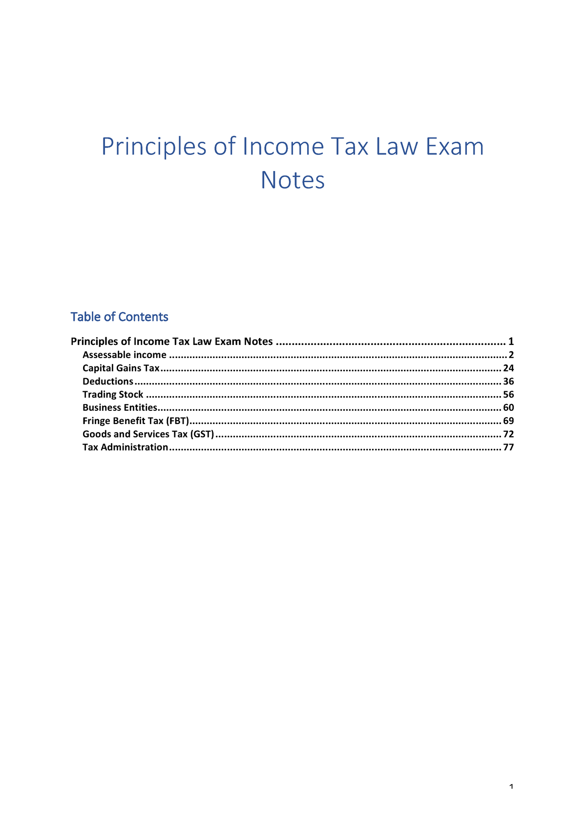 Hd Principles Of Income Tax Notes Principles Of Income Tax Law Exam Notes Table Of Contents 8641