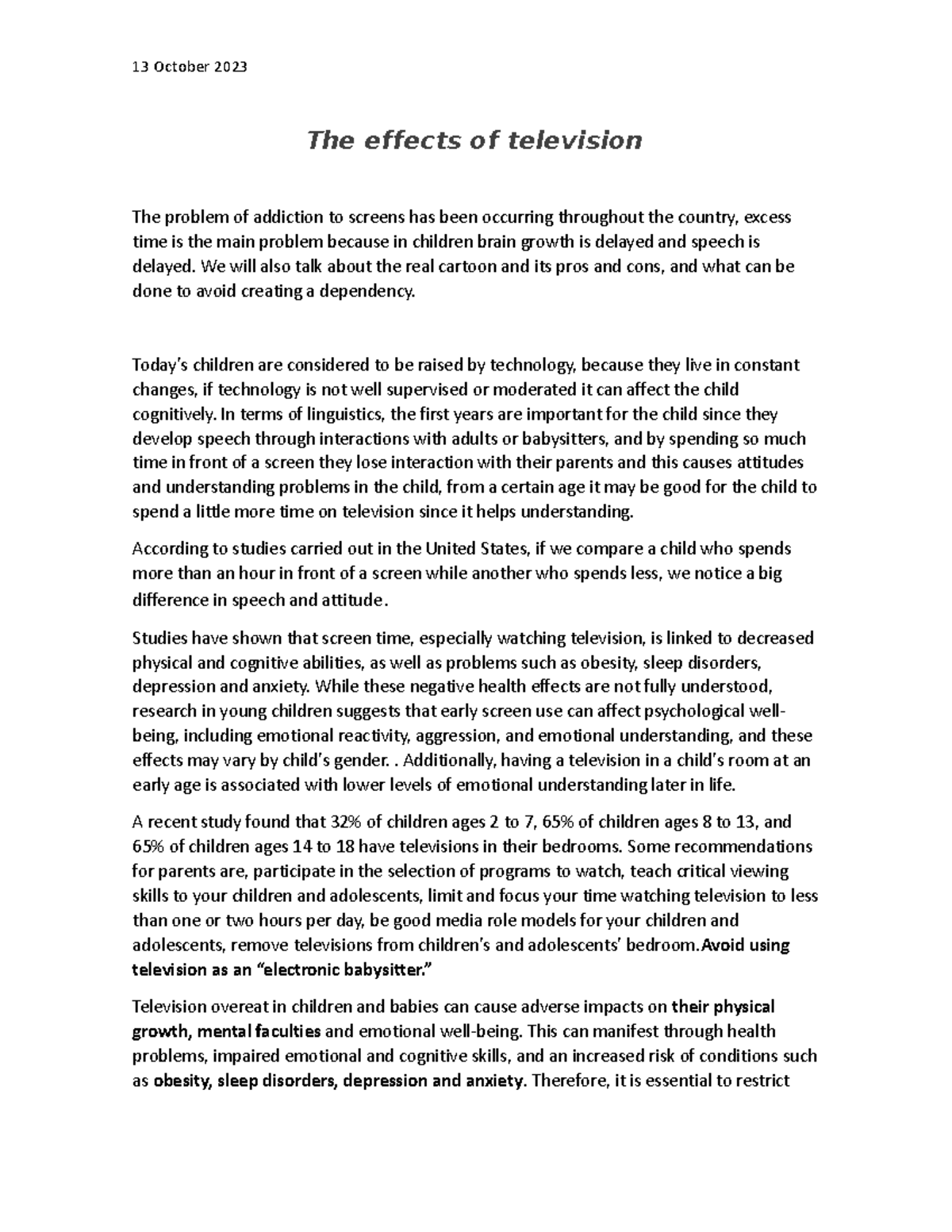 The effects of television - 13 October 2023 The effects of television ...