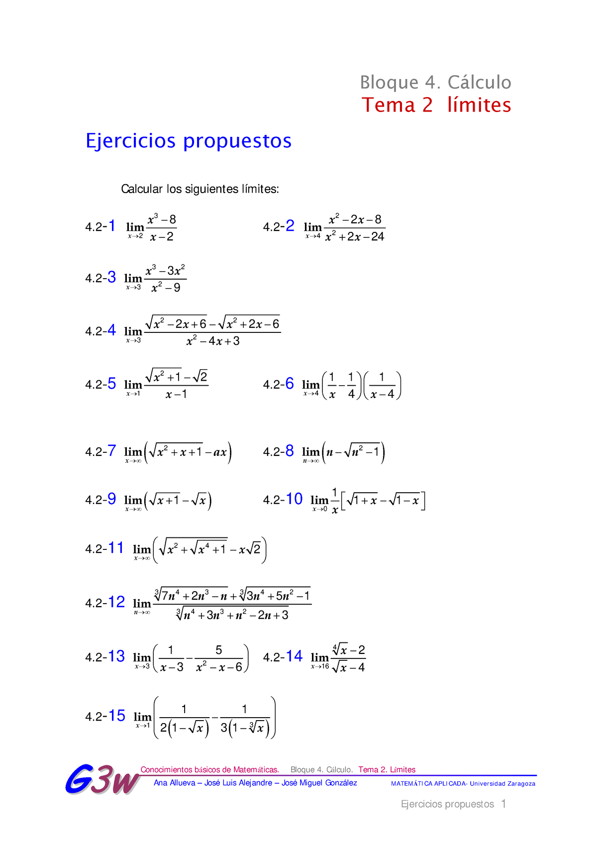 Propuestos B4 T2 - CALCULO - Ejercicios Propuestos 1 Conocimientos ...