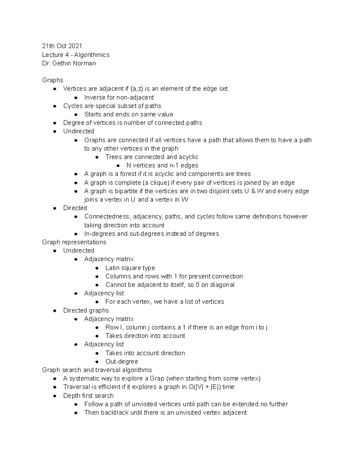 Algorithmics I Lecture 4 - 21th Oct 2021 - 21th Oct 2021 Lecture 4 ...