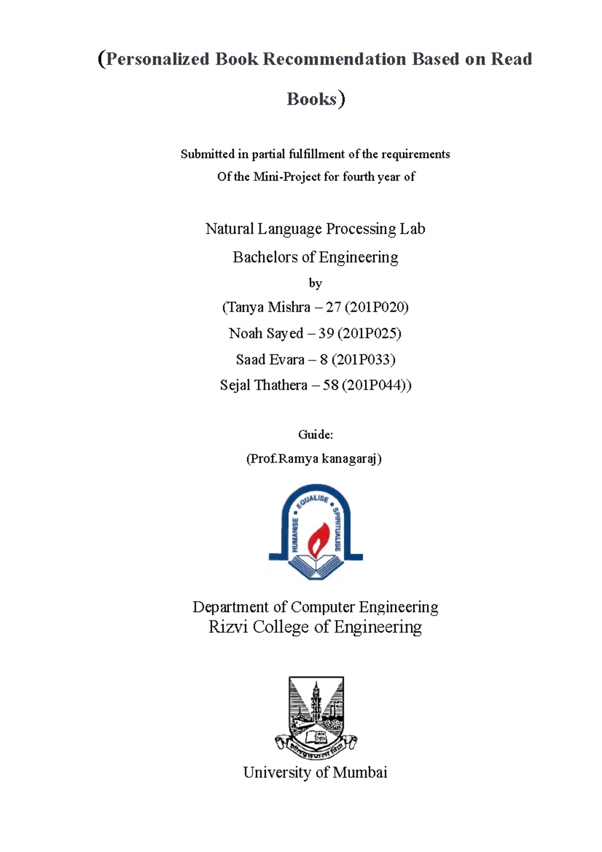 Mini Project Report Format - (Personalized Book Recommendation Based on ...