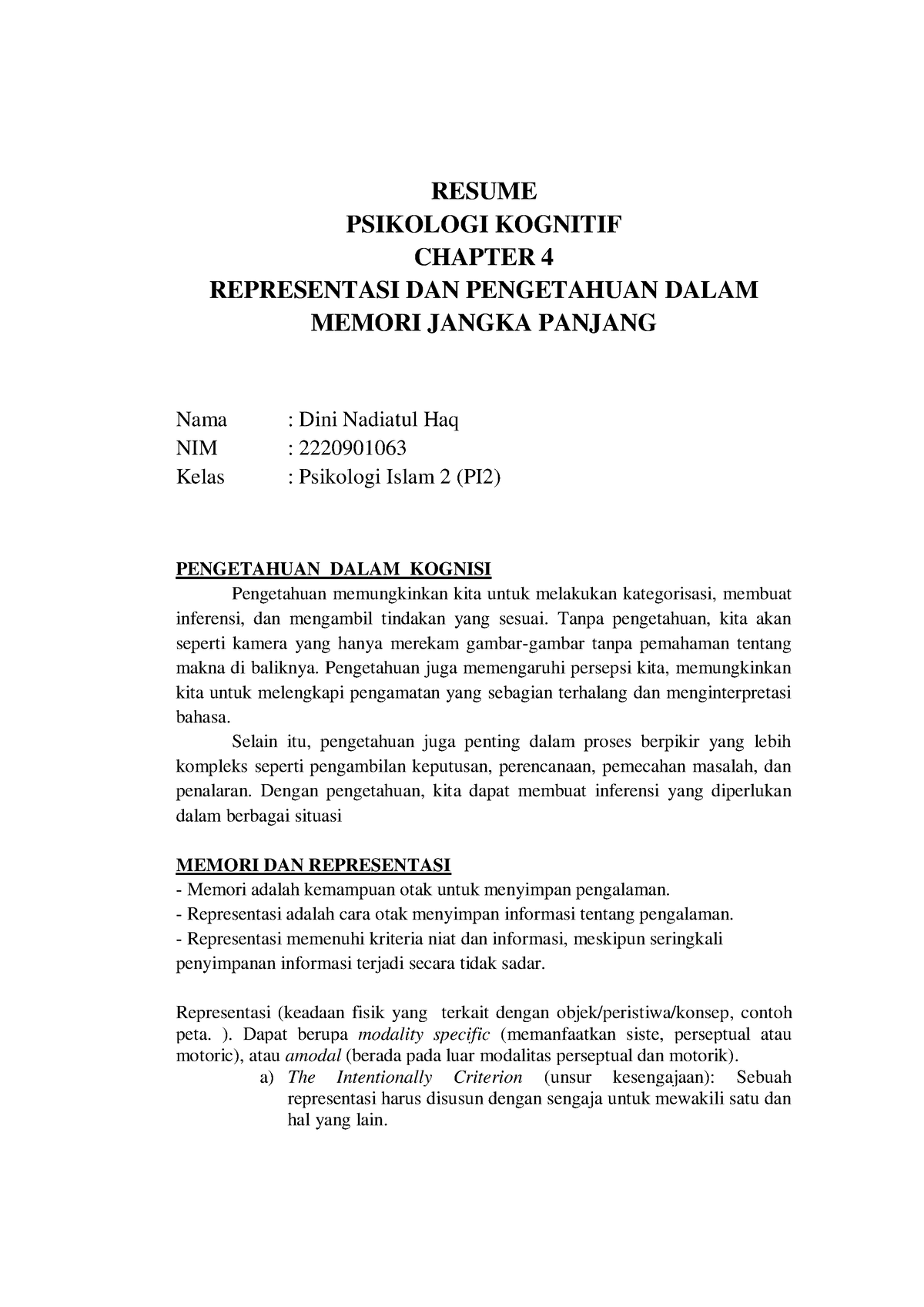 Chapter 4 Psikog Dini 2220901063 Resume Psikologi Kognitif Chapter 4 Representasi Dan 0956