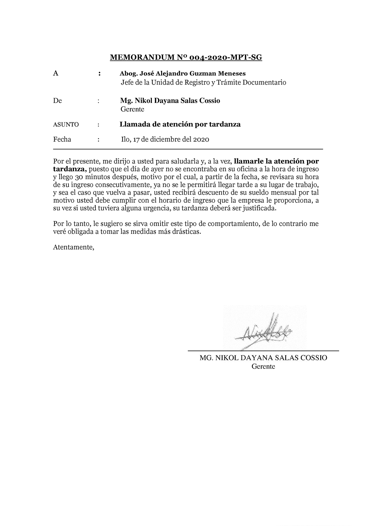 Modelo Memorandum Por Tardanzas Pdf 7646