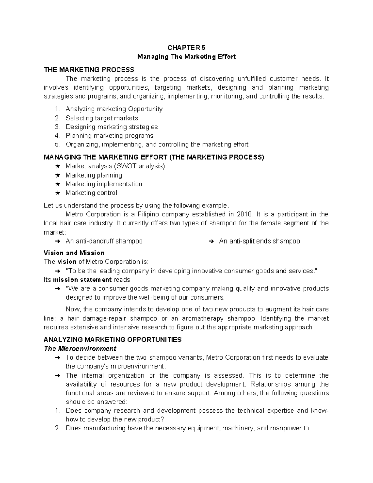 Marketing-chap-5 - marketing notes - CHAPTER 5 Managing The Marketing ...