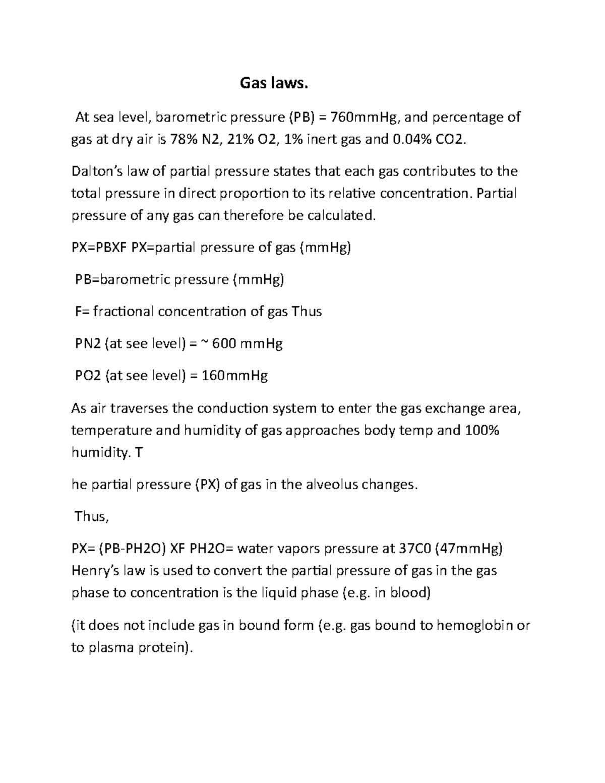 Gas laws notes pdf Gas laws. At sea level, barometric pressure (PB
