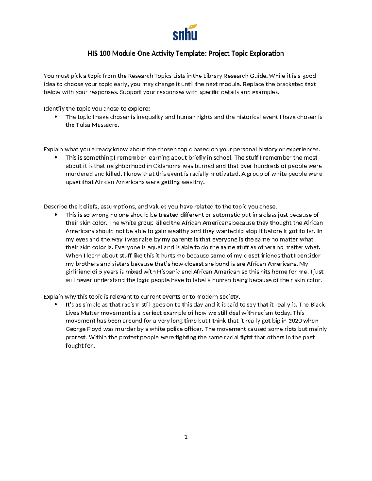 HIS 100 1-2 Activity Project Topic Exploration - HIS 100 Module One ...