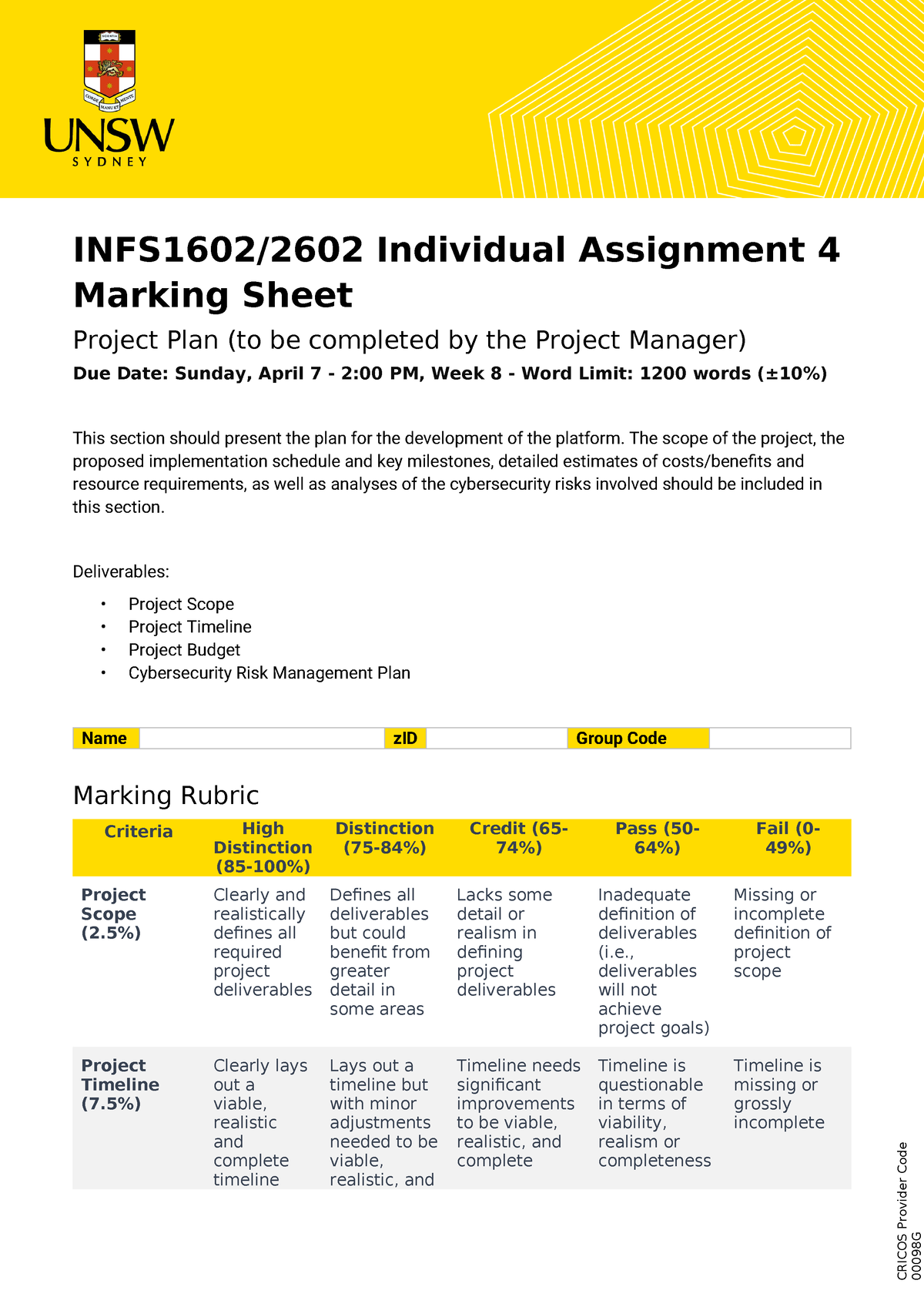 INFS1602-2602 Individual Assignment 4 Marking Sheet - INFS1602/2602 ...