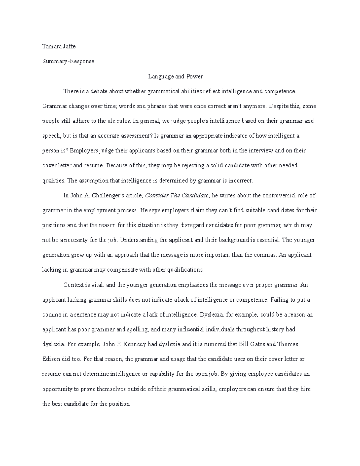 language is power essay