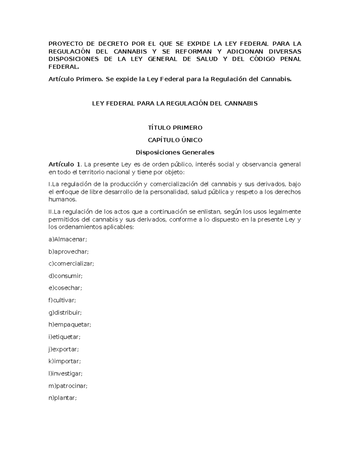 Dictamen Ley Regulación Cannabis - PROYECTO DE DECRETO POR EL QUE SE ...
