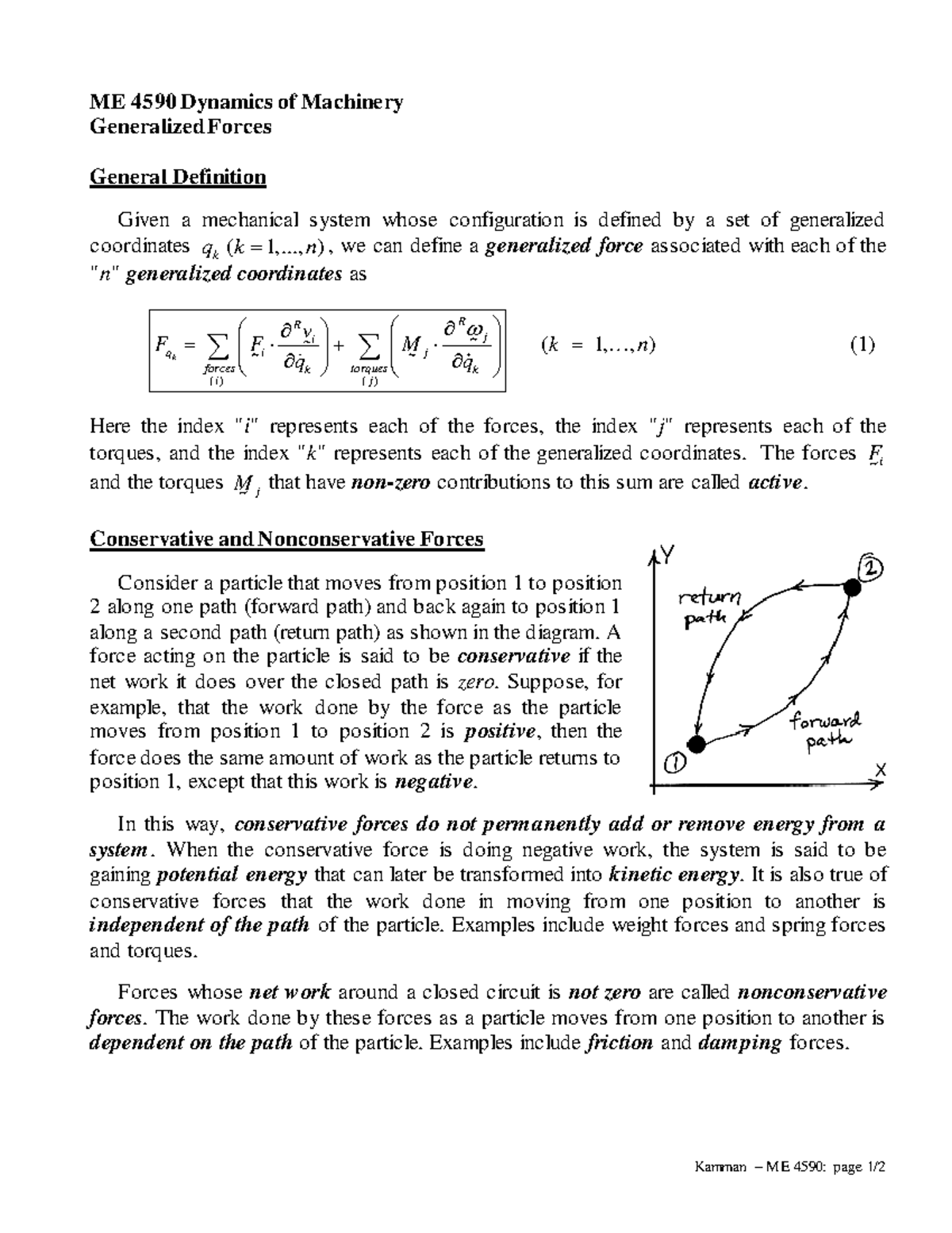 ME459Generalized Forces - Kamman – ME 4590: page 1/ ME 4590 Dynamics of ...