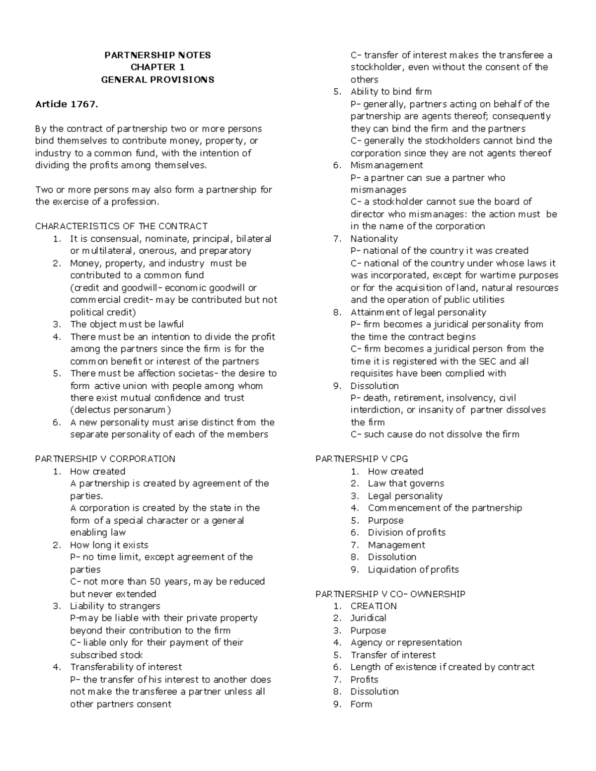 Partnership Notes Chapter 1 General PROV - PARTNERSHIP NOTES CHAPTER 1 ...
