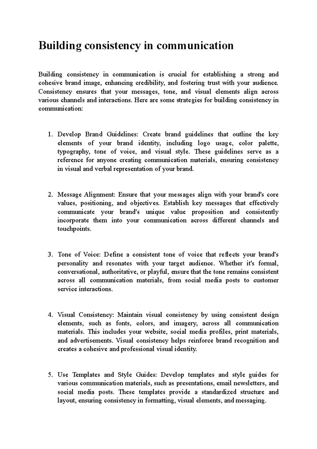 Communication - Building consistency in communication - Building ...