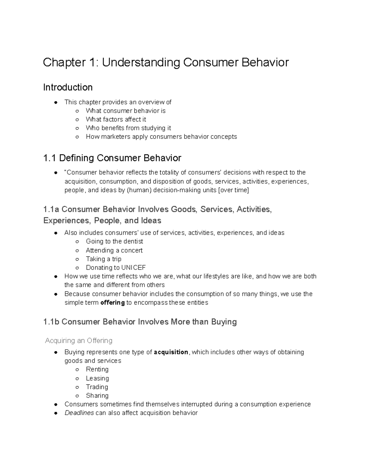 MKTG310 Chapter 1 - Chapter 1: Understanding Consumer Behavior ...