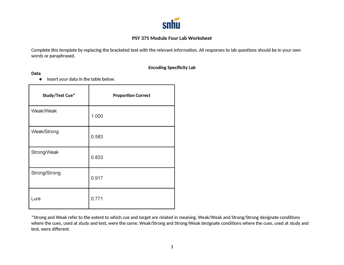 PSY 375 Module Four Lab Worksheet - PSY 375 Module Four Lab Worksheet ...