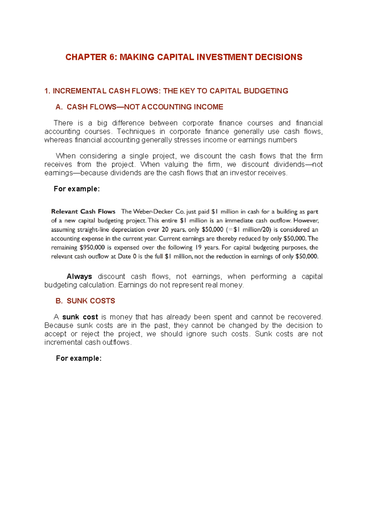 [Uni Tutor.Note CF] Chapter 6 - CHAPTER 6: MAKING CAPITAL INVESTMENT ...