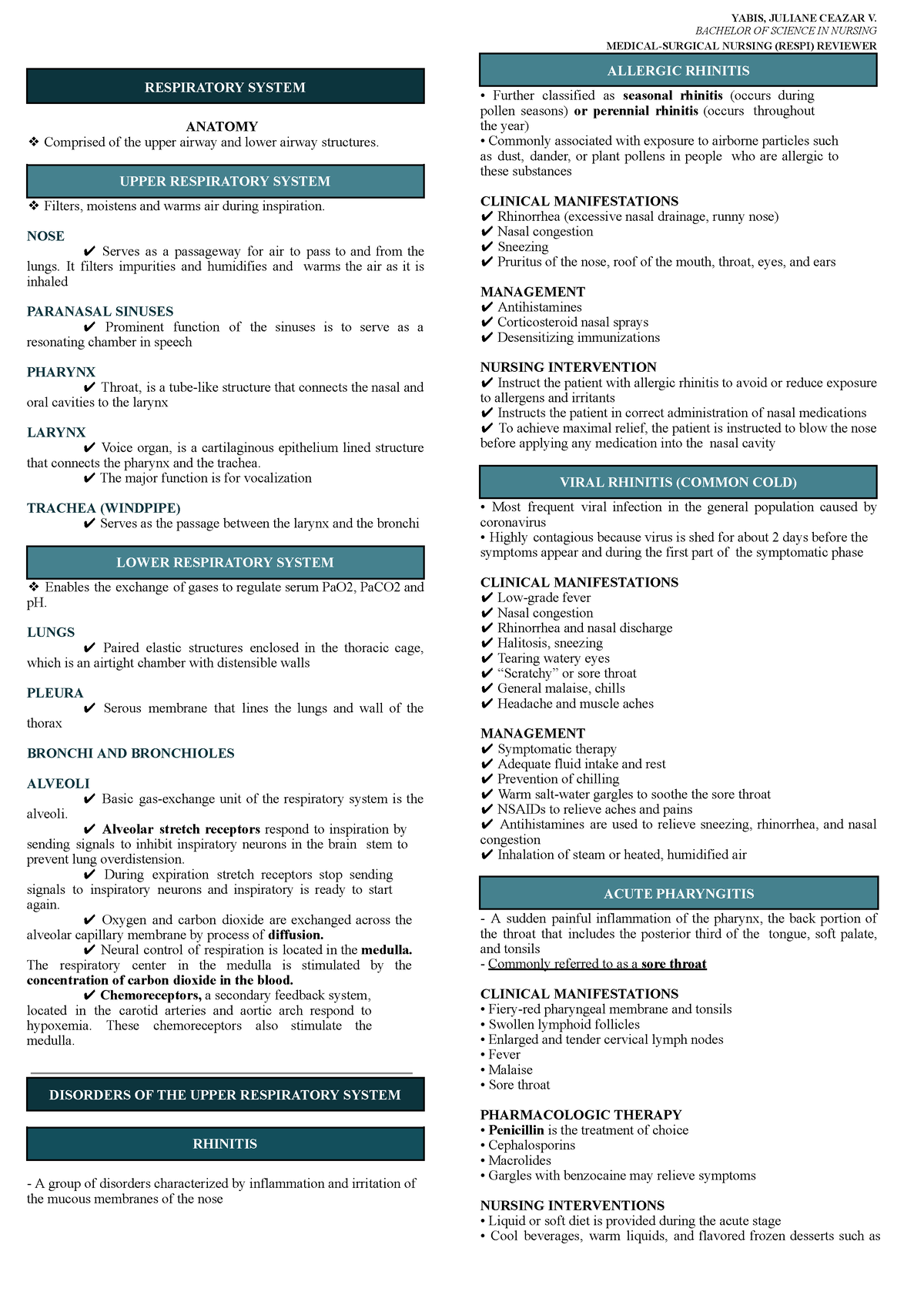 Respi- Reviewer - Nice - BACHELOR OF SCIENCE IN NURSING MEDICAL ...