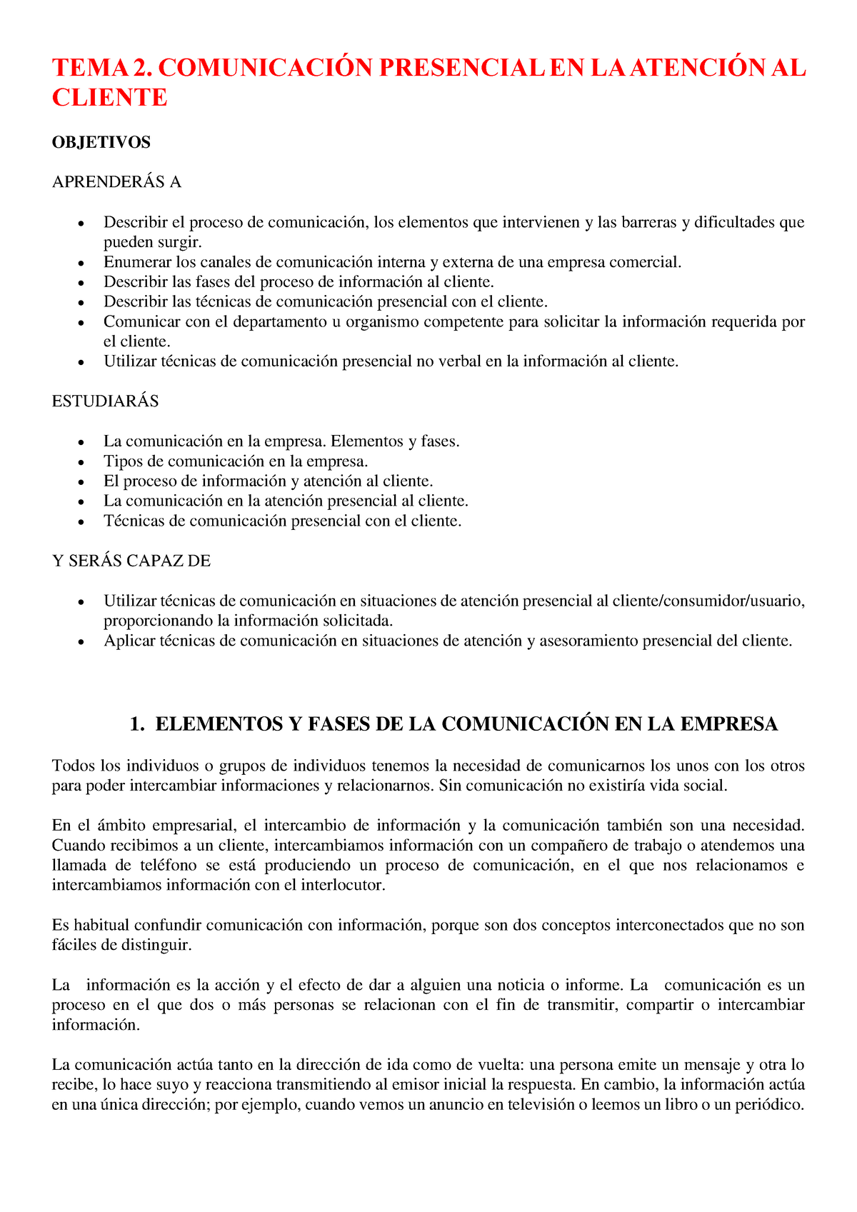 TEMA 2. Comunicación Presencial EN LA Atención AL Cliente - TEMA 2 ...