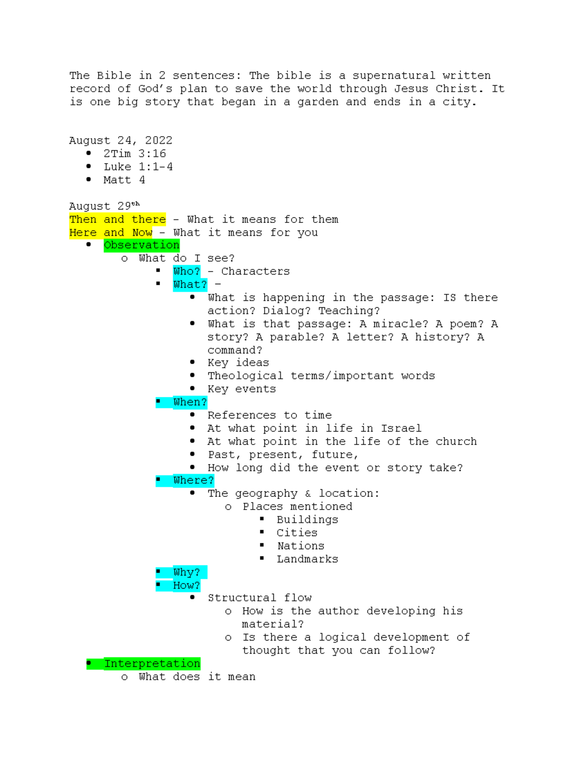 BIBL 110 - Class notes from Matthew - Revelation - The Bible in 2 ...