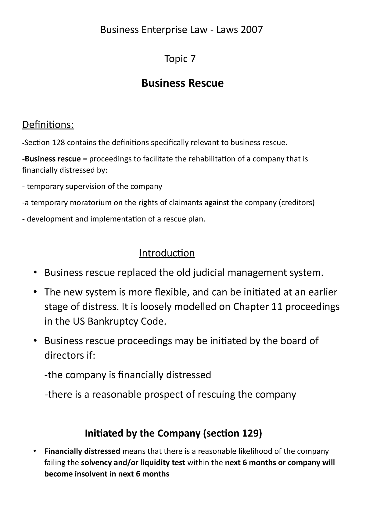 Business Enterprise Law -Business rescue = proceedings to facilitate ...