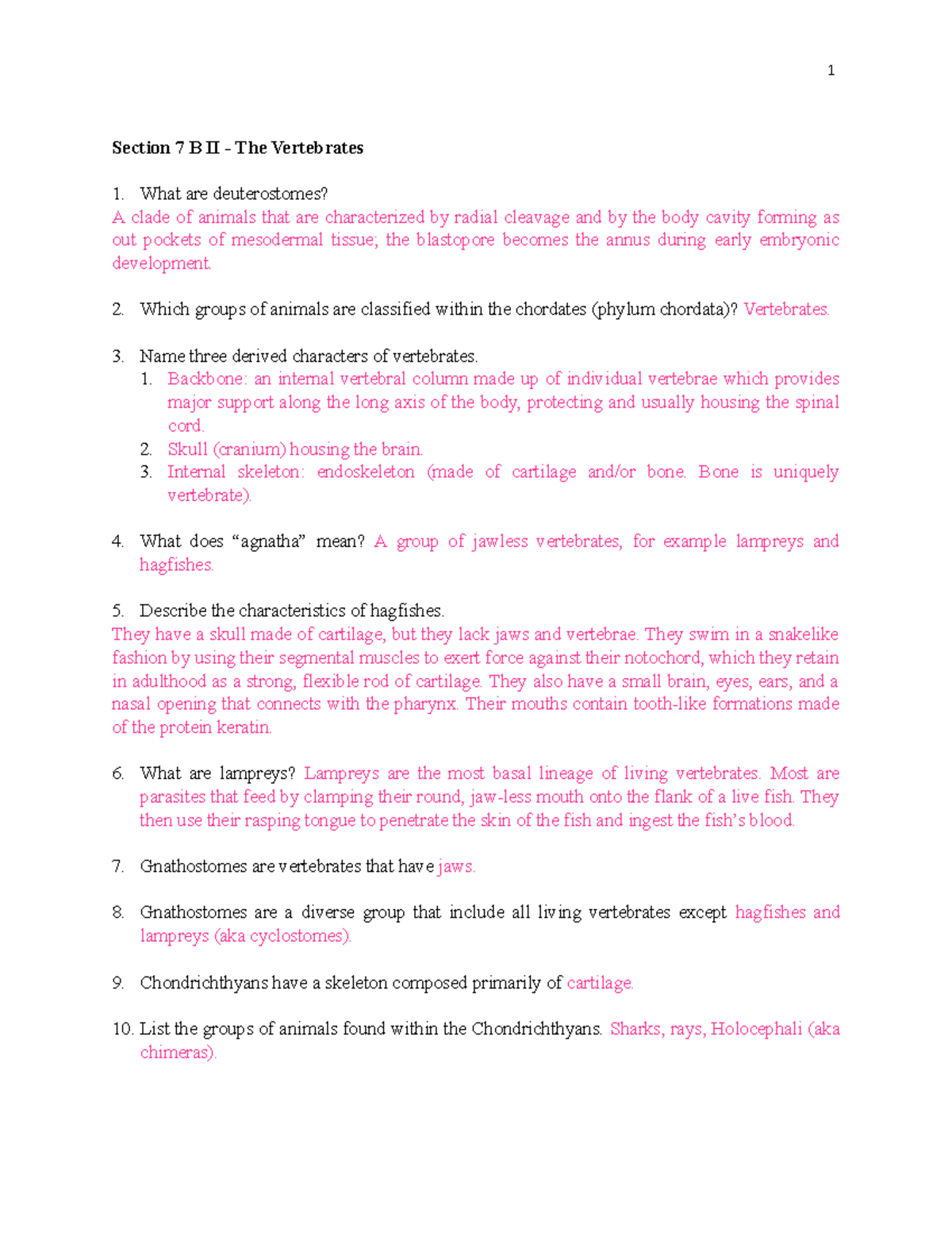 Sect. 7 Part BII, The Vertebrates - Section 7 B II - The Vertebrates ...