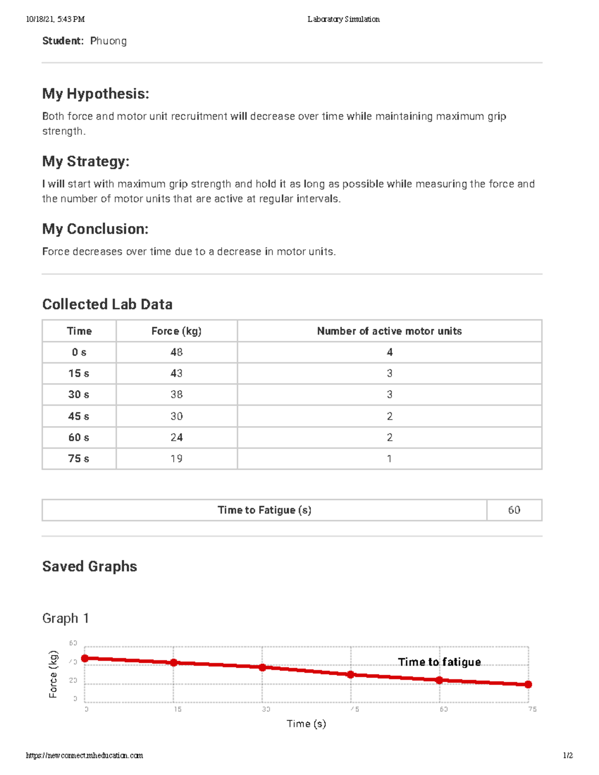 Electromyography Time to Fatigue 10/18/21, 543 PM Laboratory