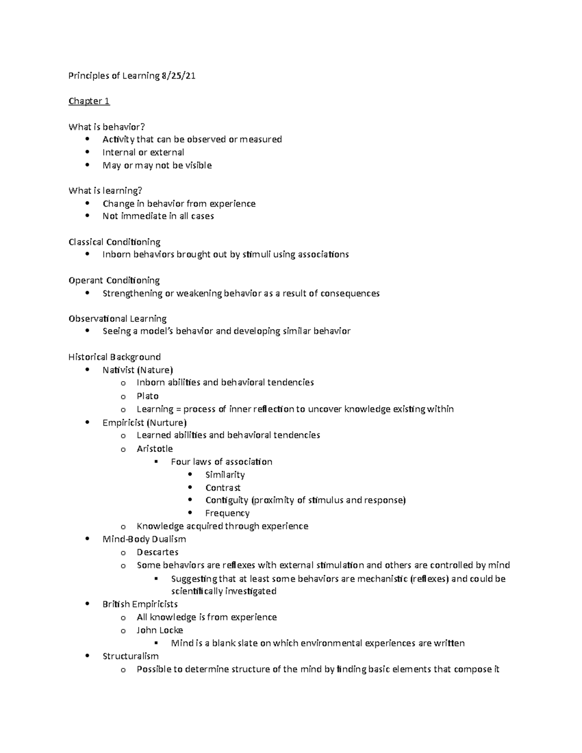 PL Chapter 1 - Lecture Notes Exam 1 - Principles Of Learning 8/25 ...