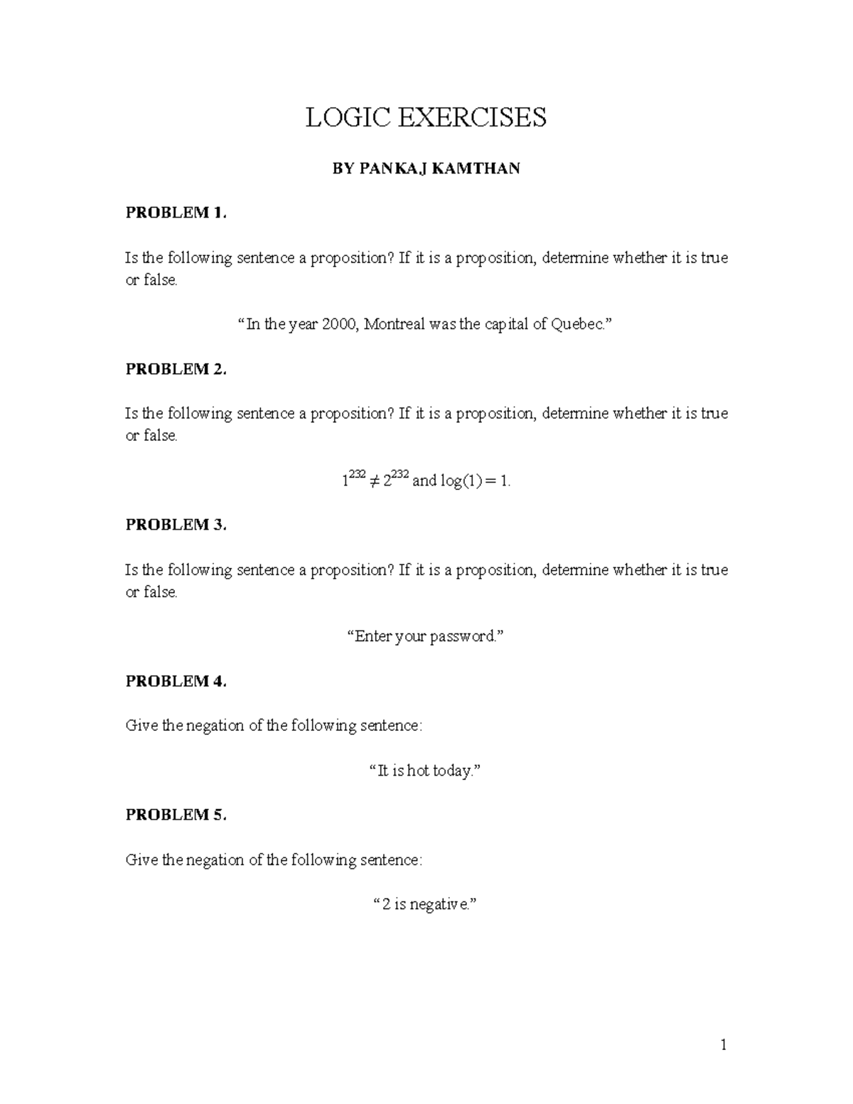 Logic exercises - textbook problems with solutions - COMP 232 ...
