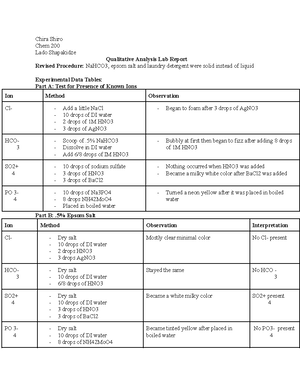 General Unknown Lab Report - Chira Shiro CHEM 201 18 April 2024 General ...