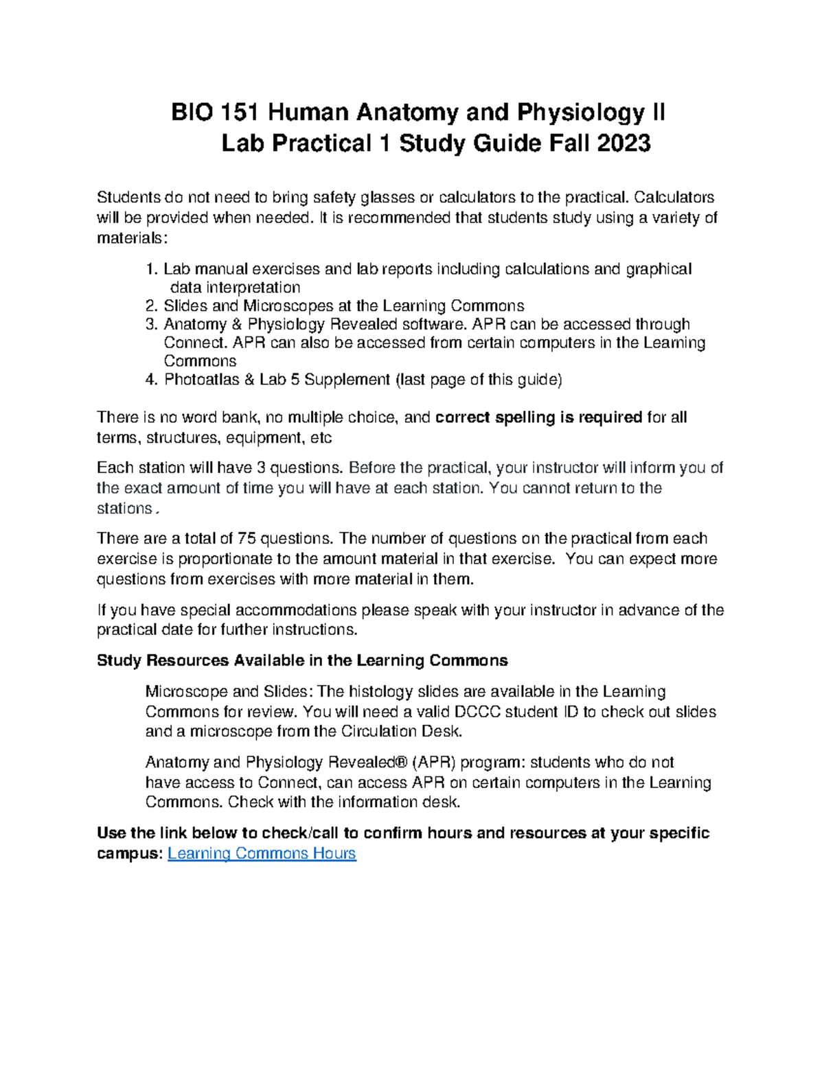 BIO151 Lab Practical 1 Study Guide F23 - BIO 151 Human Anatomy and ...
