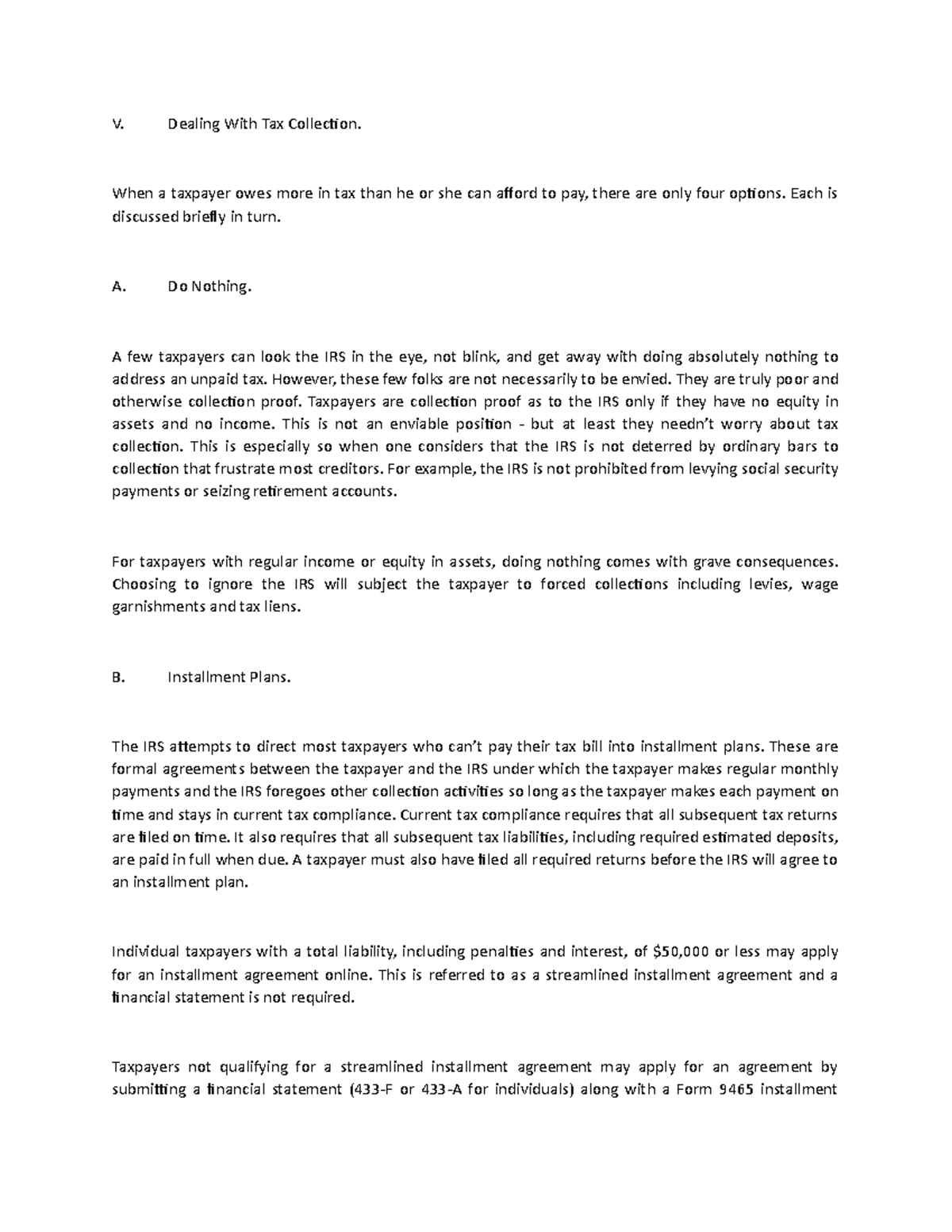 VDealing With Tax Collection V. Dealing With Tax Collection. When a